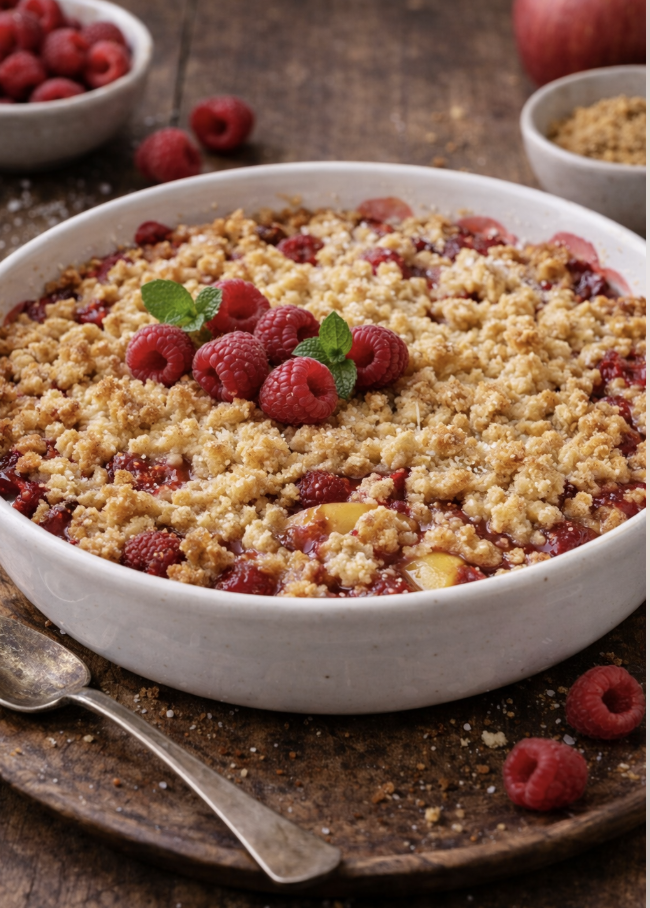 Raspberry apple crumble