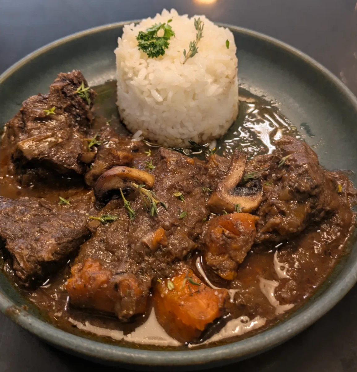 Bourguignon et riz rond