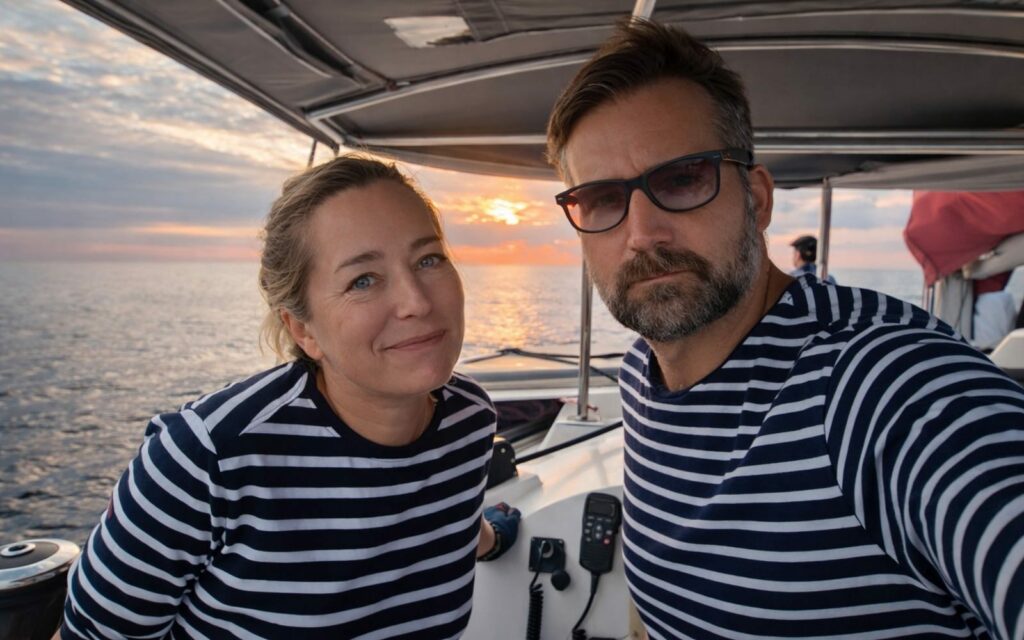 Cheffe Virginie Rocher et capitaine Gabriel Cardon au coucher du soleil